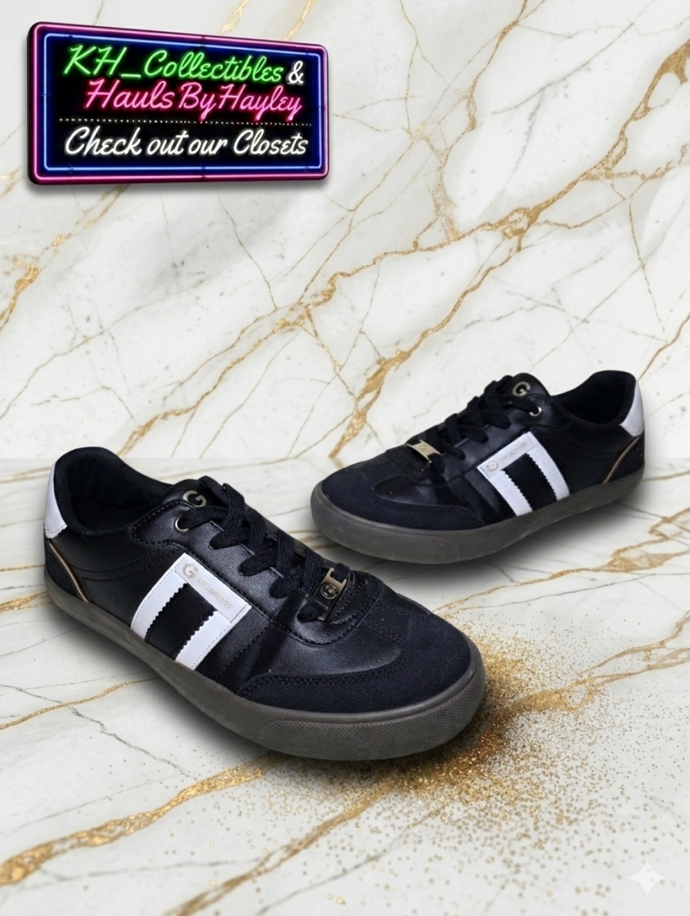 G by GUESS Olimpia Black Gold White Fashion Sneakers Low Top Shoes Women's 8.5 - Picture 10 of 10